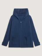 Cableknit Zipper Hooded Knit Cardigan