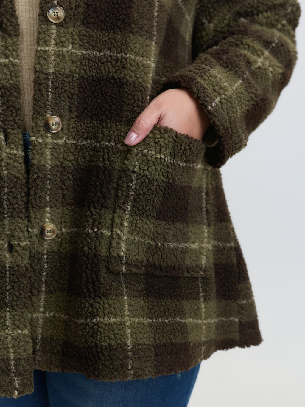 Plaid Pockets Button-Down Coat