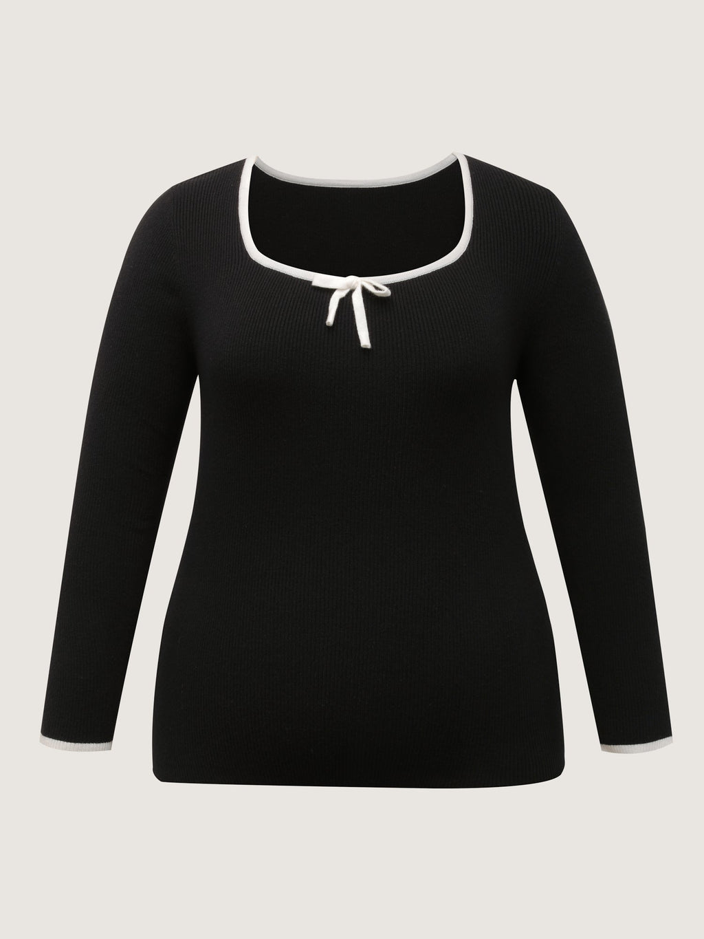 Square Neck Bowknot Fitted Pullover