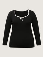 Square Neck Bowknot Fitted Pullover