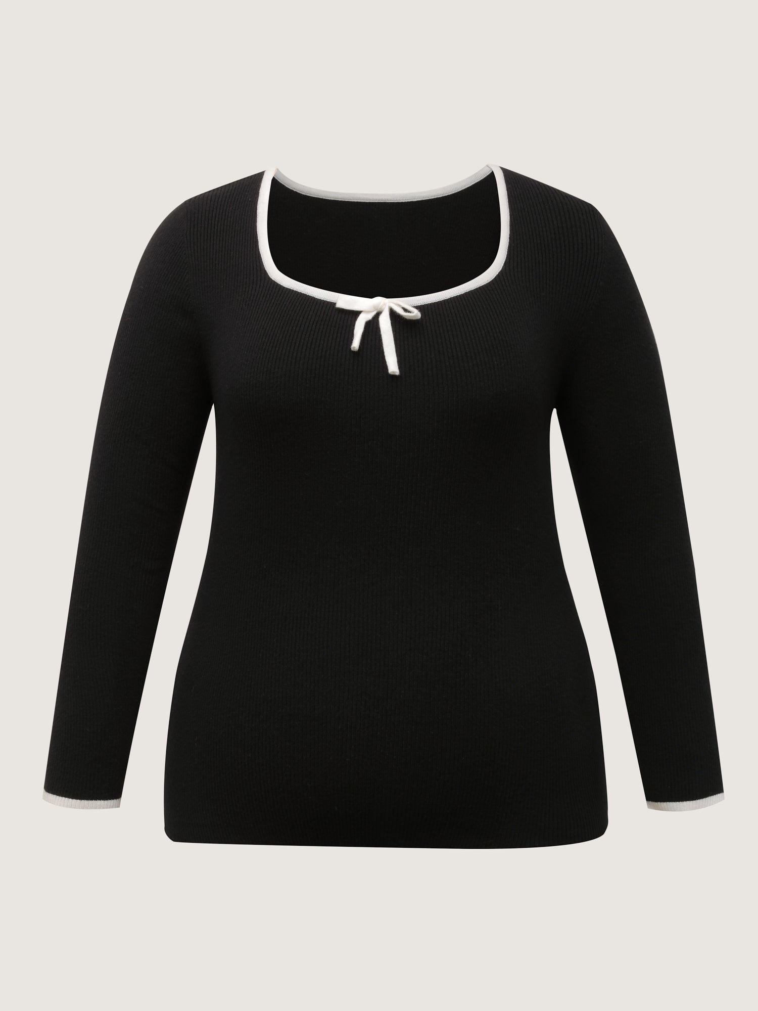 Square Neck Bowknot Fitted Pullover