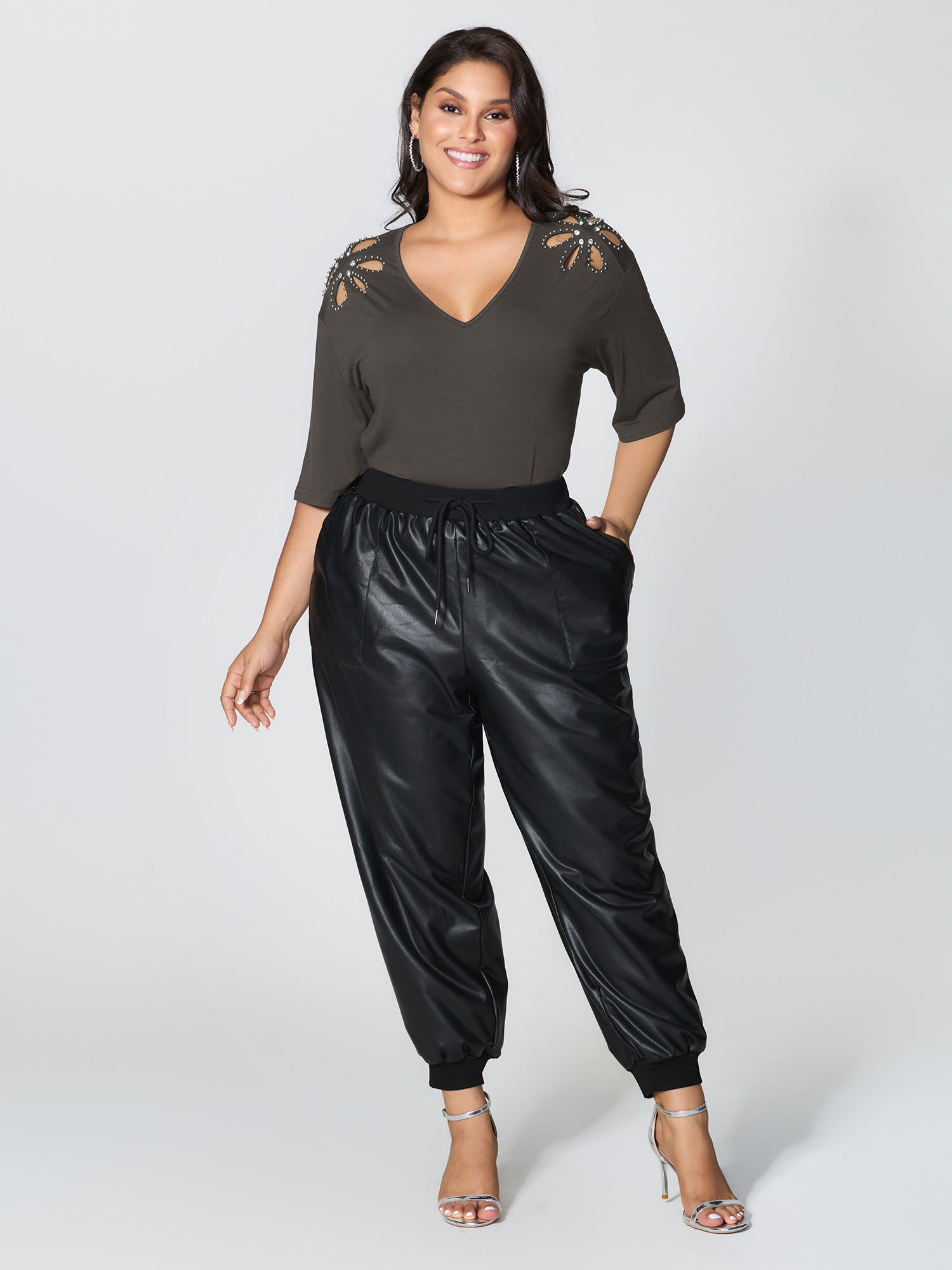 Cut-Out Shoulder Beads T-Shirt