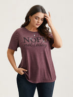 Nope Not Today Print Rhinestone Round Neck T-Shirt