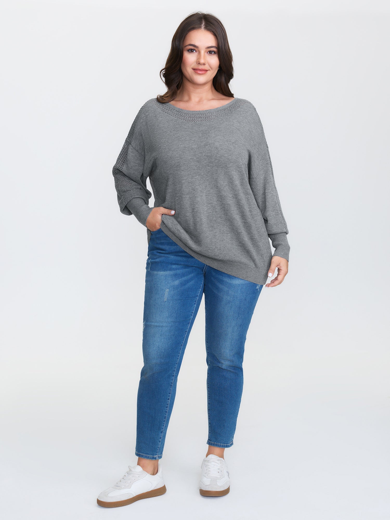 Textured Drop Shoulder Boat Neck Pullover