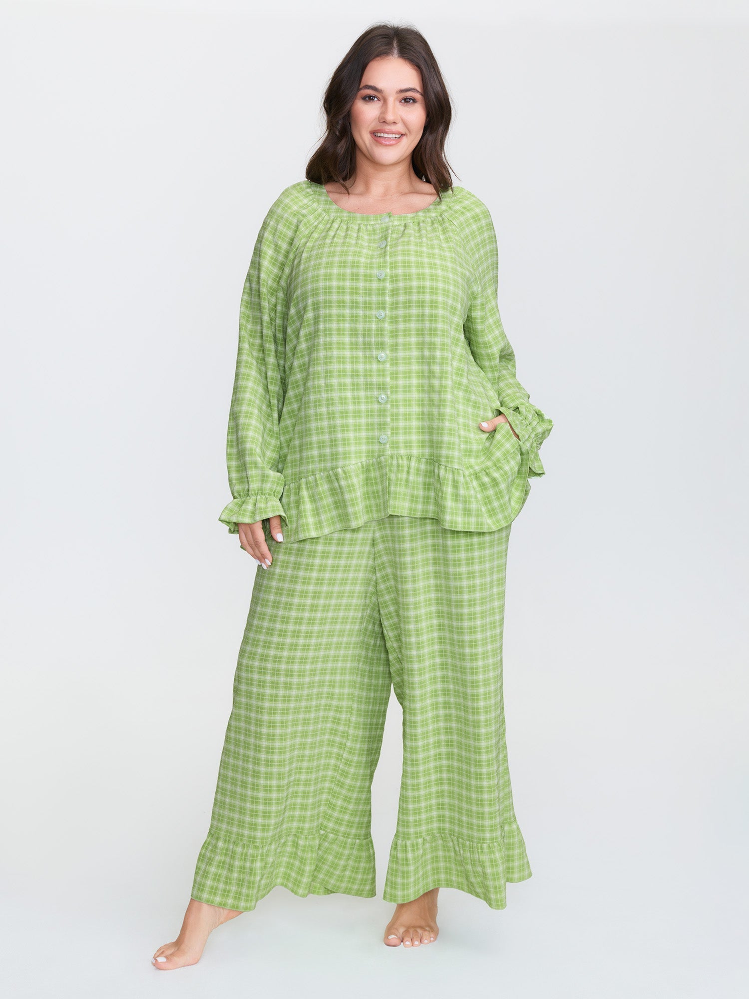 Gingham Ruffled Hem Loungewear Set