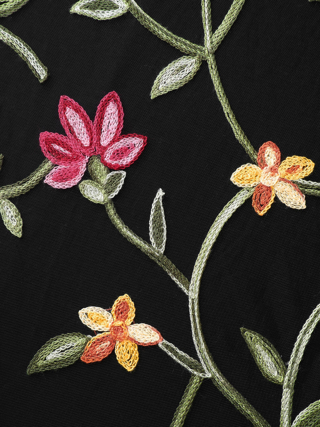 Floral Waist-Tie Contrast Maxi Dress