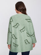 Jacquard Dinosaur Print Knit Cardigan