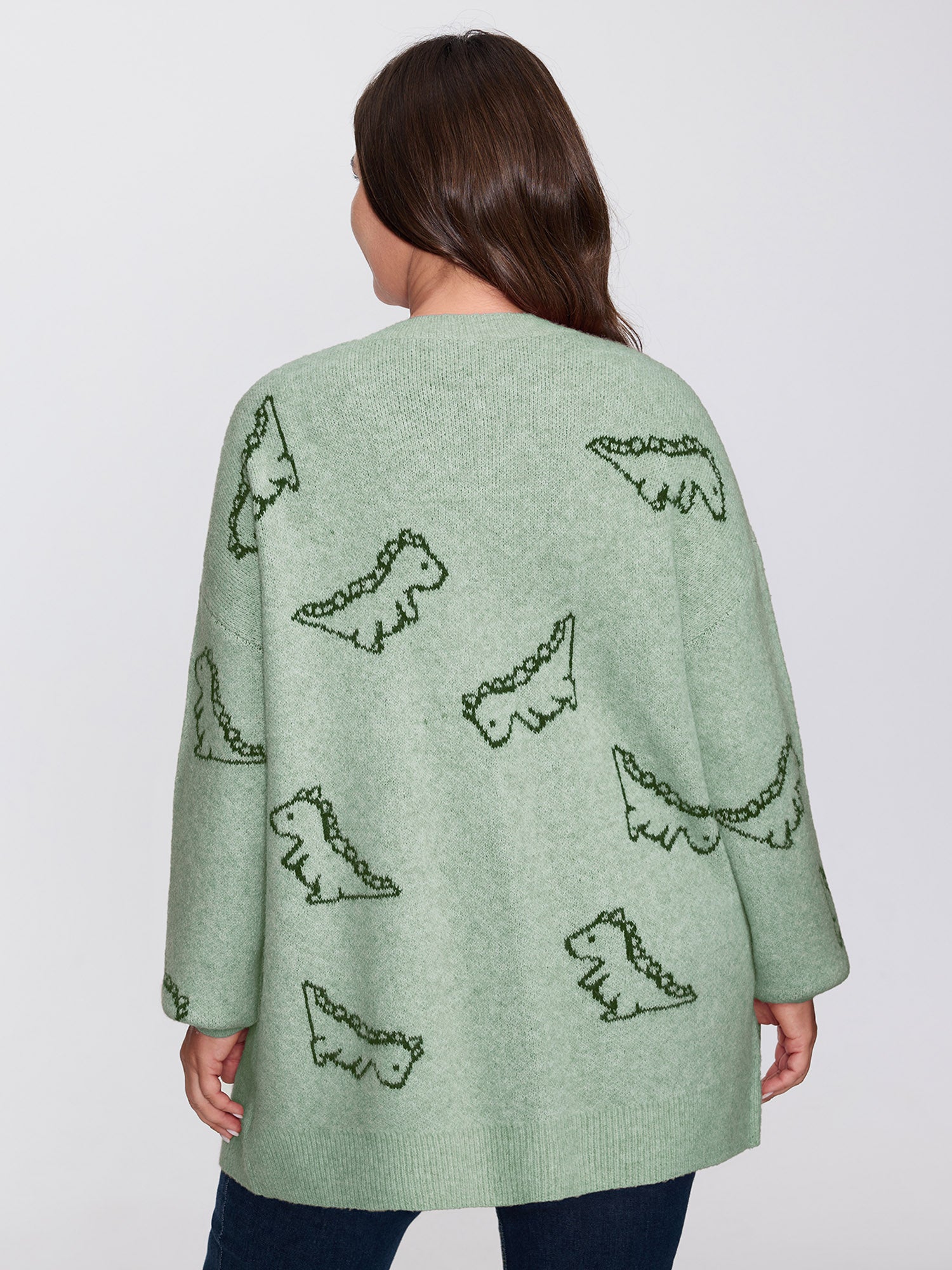 Jacquard Dinosaur Print Knit Cardigan