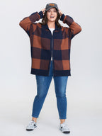 Supersoft Checkered Pattern Zip Knit Cardigan