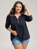 Stretchy Split Button Neckline Basic T-Shirt