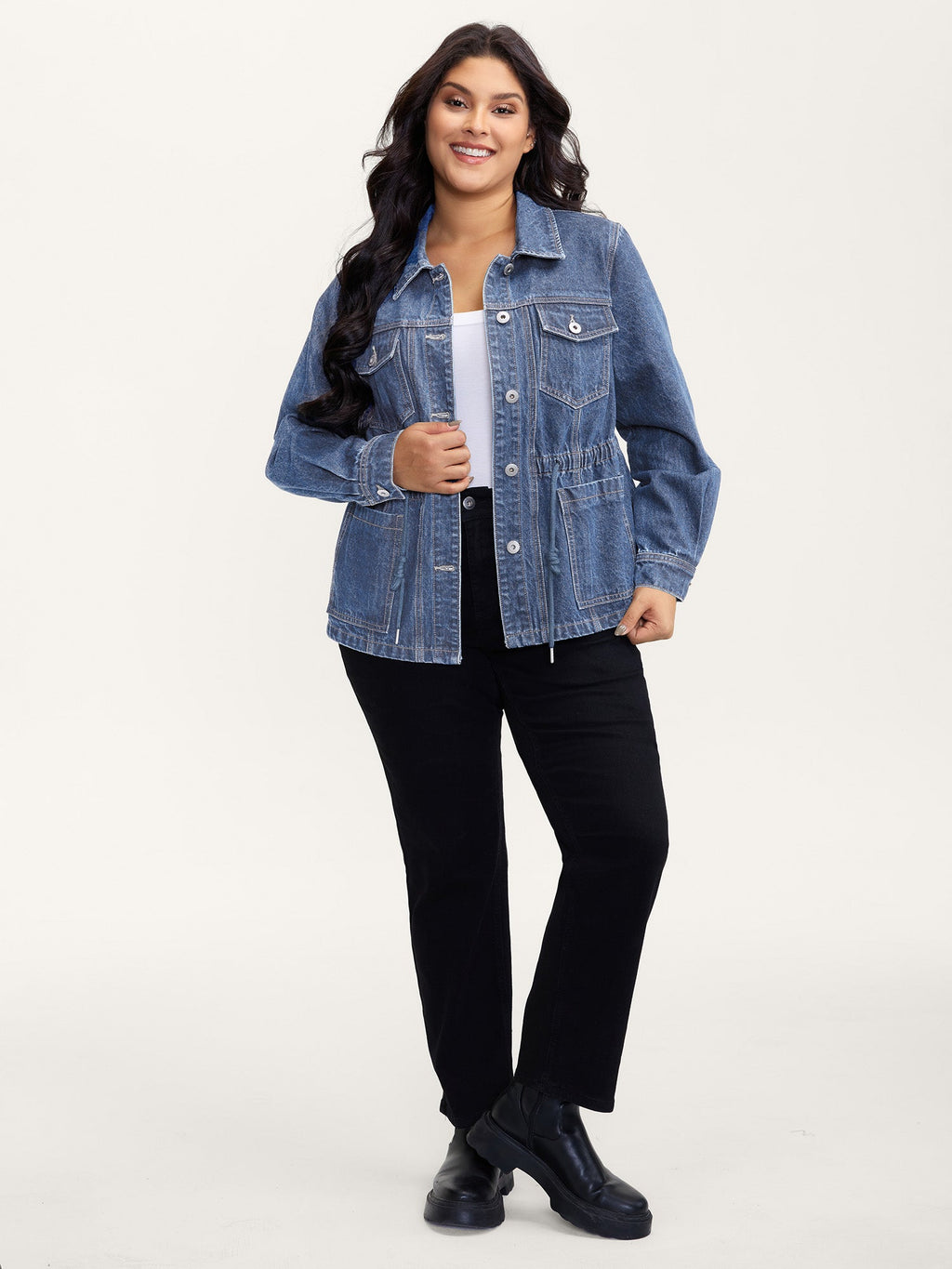 Supersoft Stretchy Waist Button-Down Denim Jacket