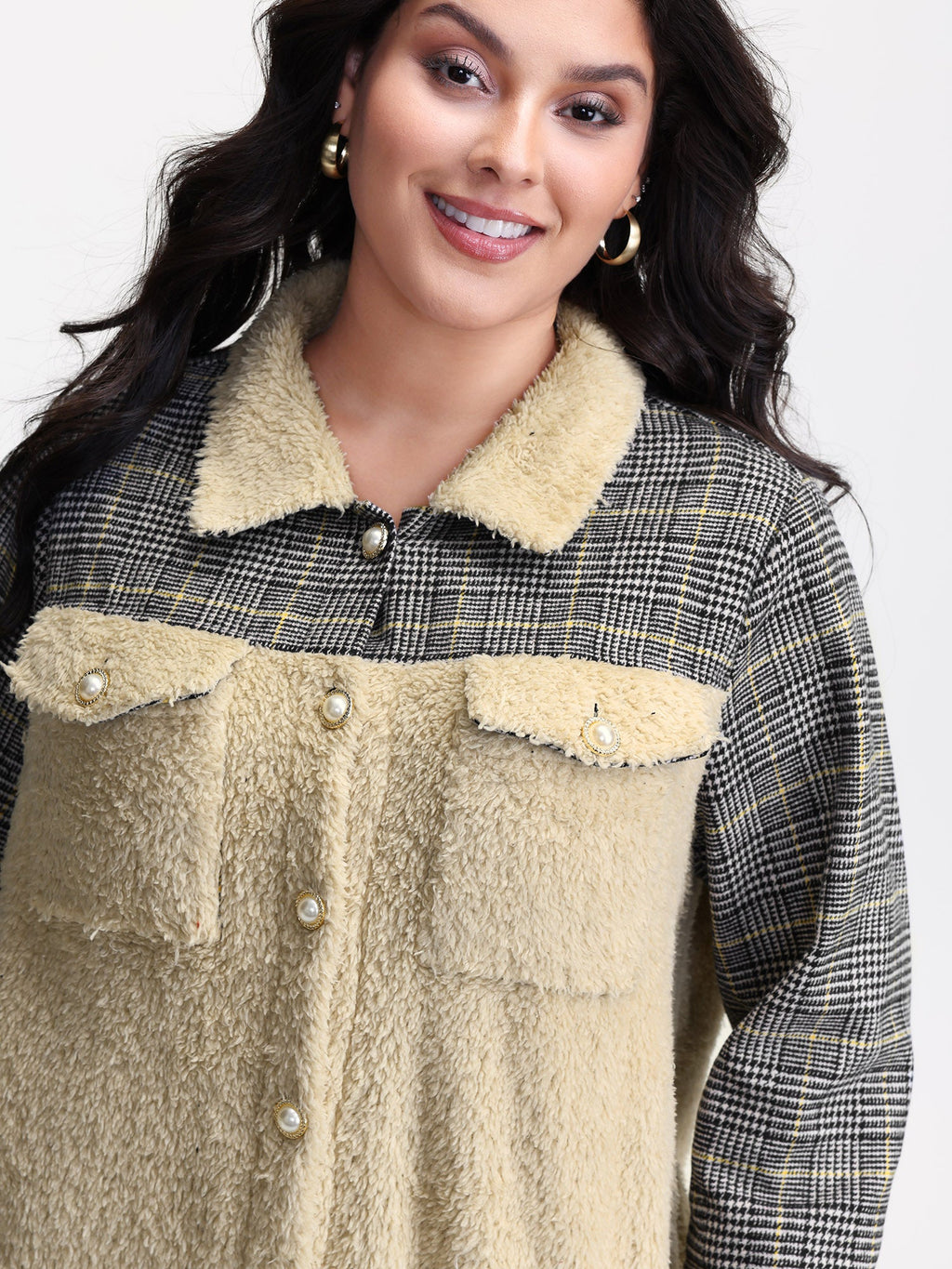 Plush Patchwork Patch Pockets Jacket