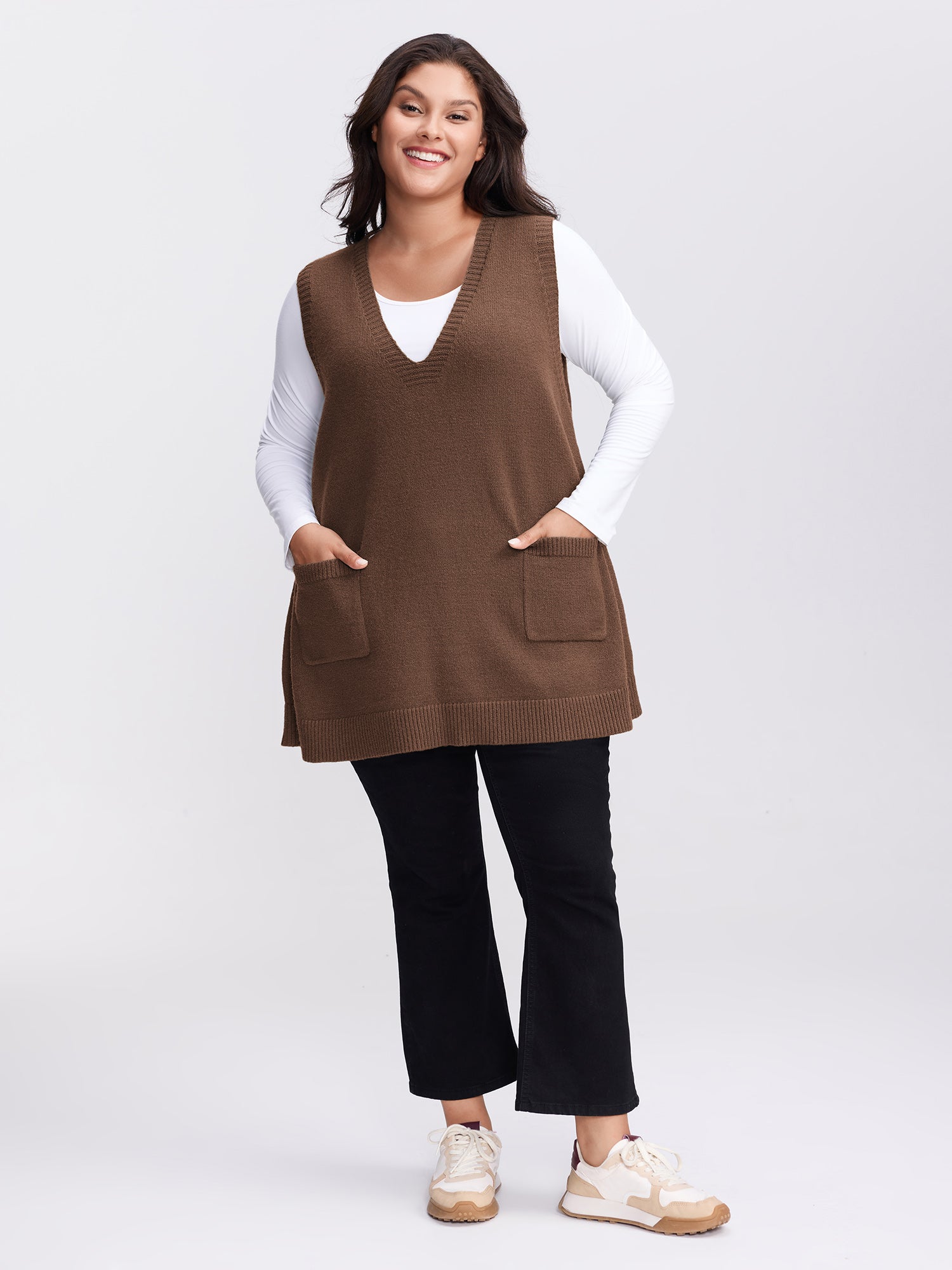 A-Line Pockets V-Neck Pullover
