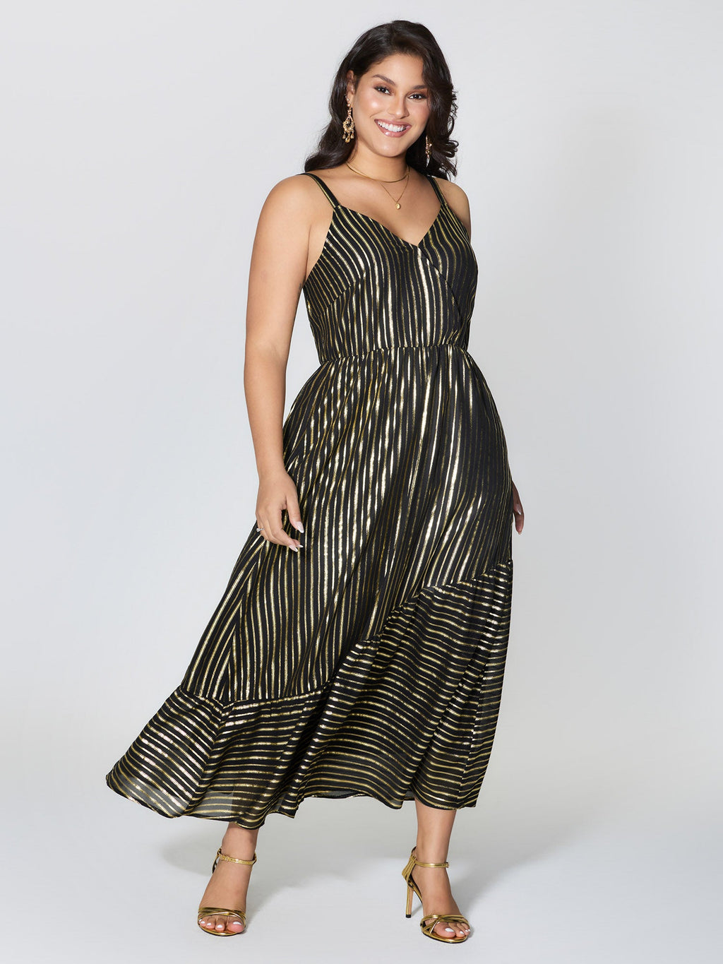 Shimmery Adjustable Gold Stamped Maxi Dress