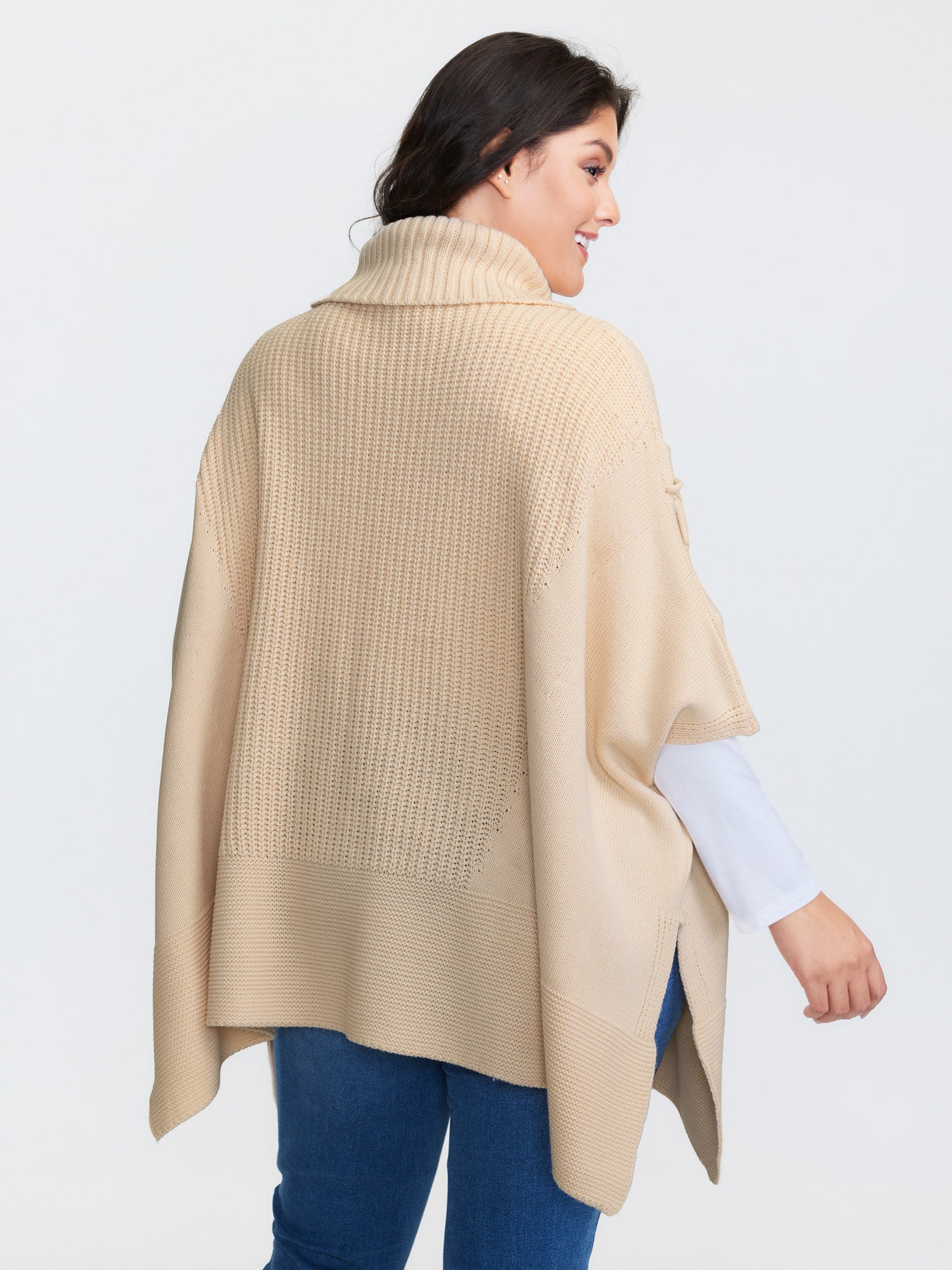 Turtleneck Poncho Cable Knit Pullover