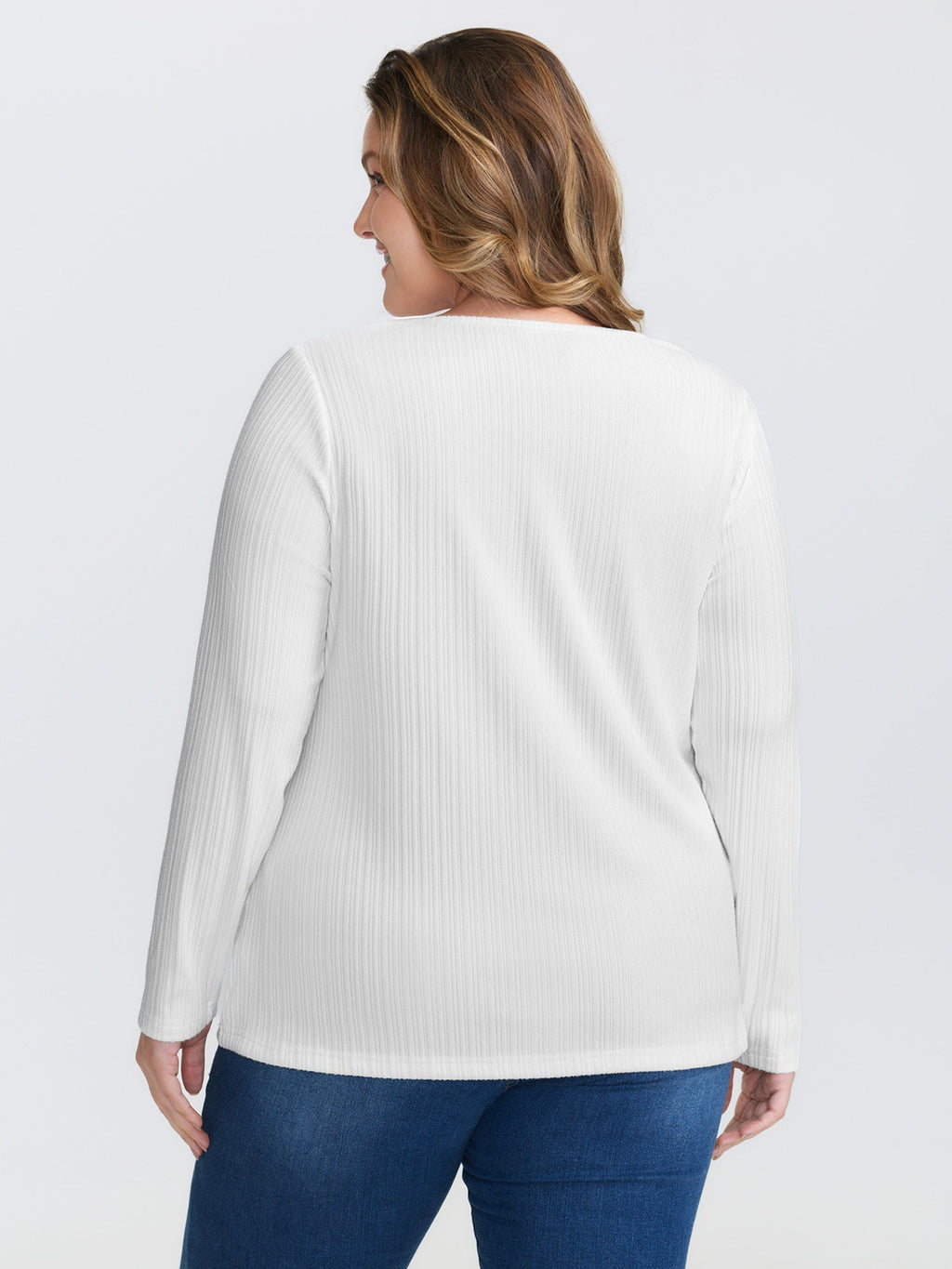 Super Stretchy Ribbed Asymmetrical Neck T-Shirt