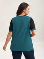 Stretchy Scalloped Lace Color Contrast T-Shirt