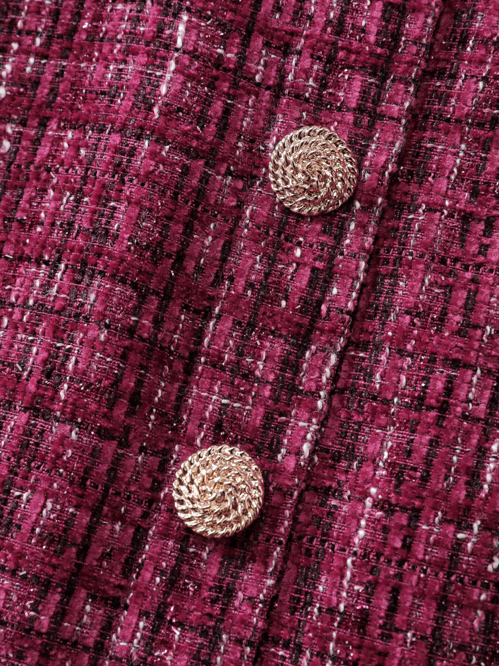 Tweed Metal Button Stretchy Waist Knee Dress