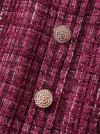 Tweed Metal Button Stretchy Waist Knee Dress