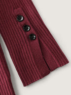 Collar Button Fitted Slit Fitted Pullover