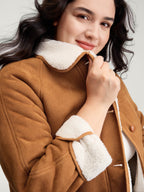 Fluffy Contrast Buttons Quilted Jacket