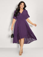 Wrap Neck Flowy Sleeve Sheer Midi Dress