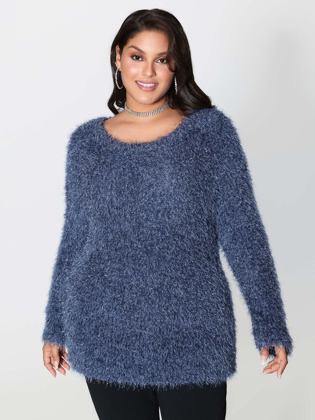 Fuzzy Sparkle Crew Neck Pullover