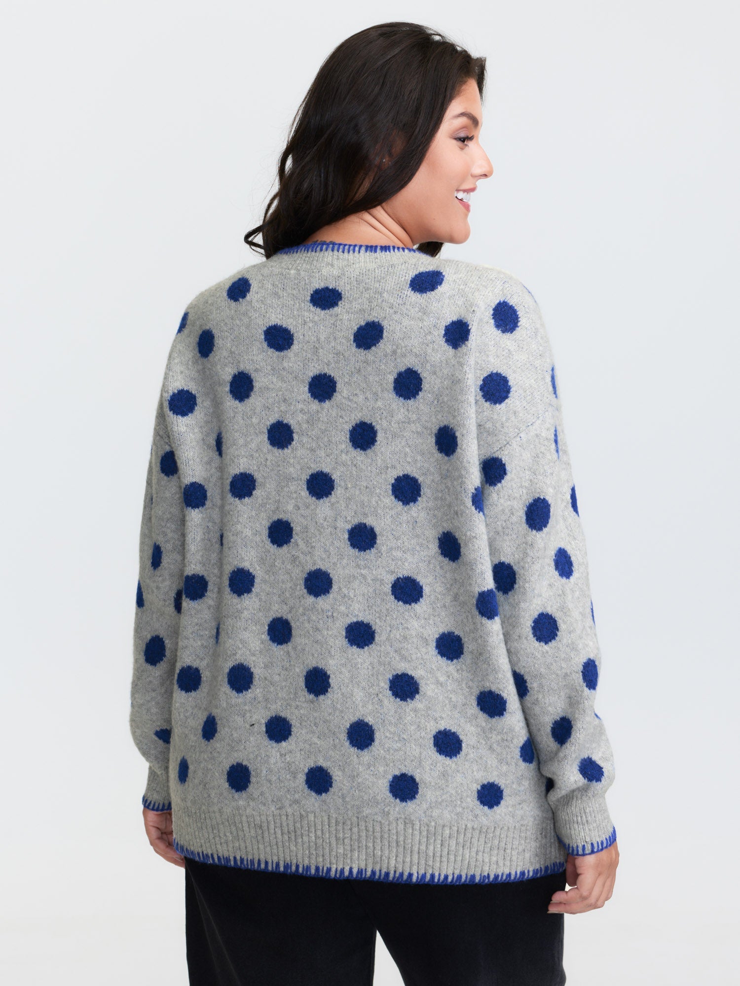 Polka Dots Jacquard Buttons Knit Cardigan