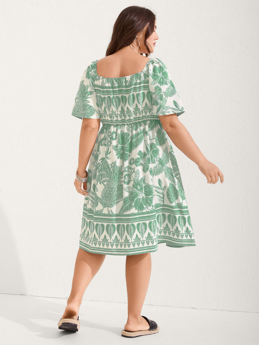 Boho Print Fit Flare Pockets Midi Dress