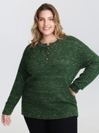Heather Textured Button Neck Pullover