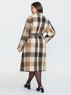 Plaid Lapel Double Breasted Belted Waist Coat