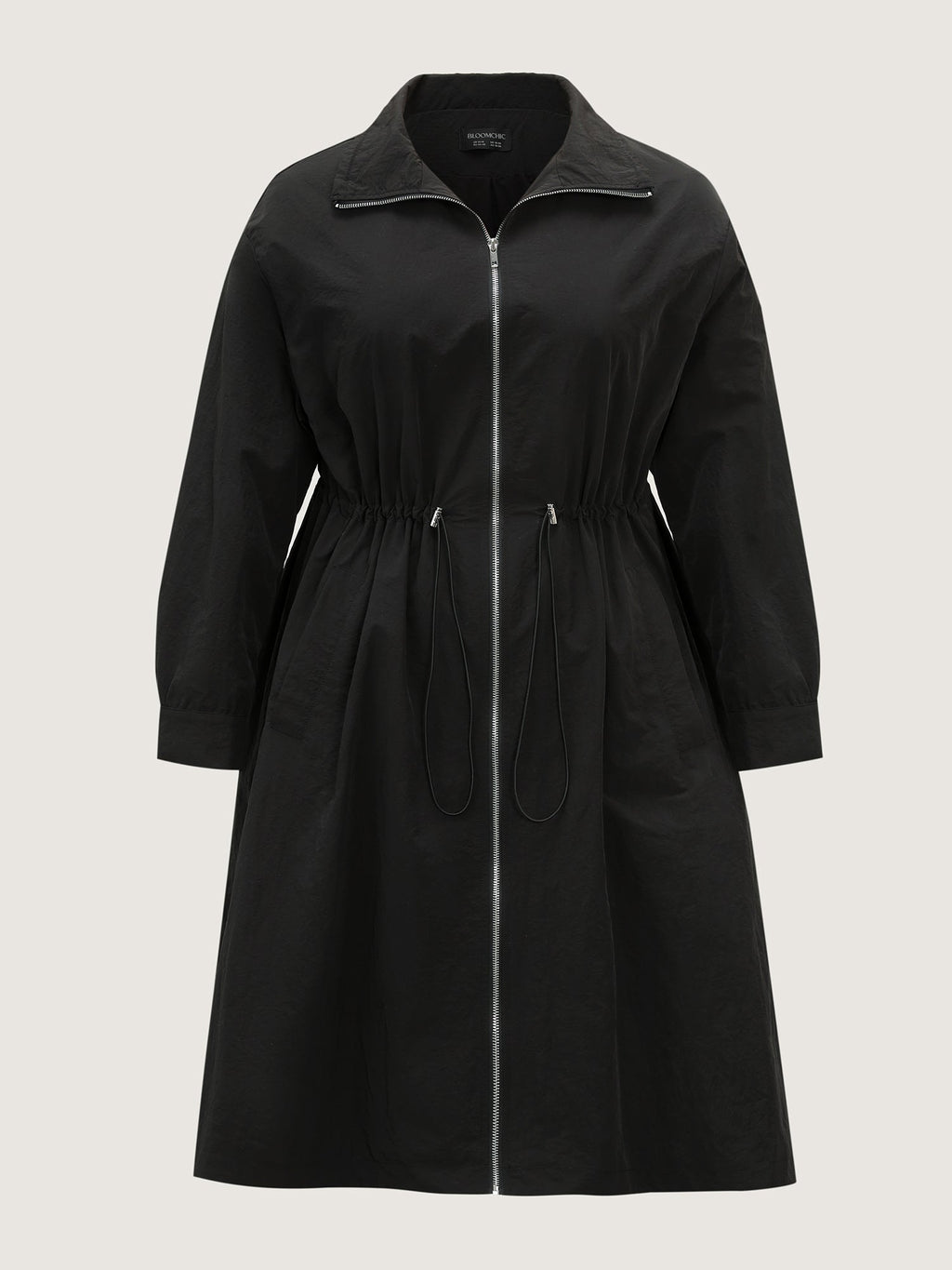 Drawstring Pockets Zipper Long Coat