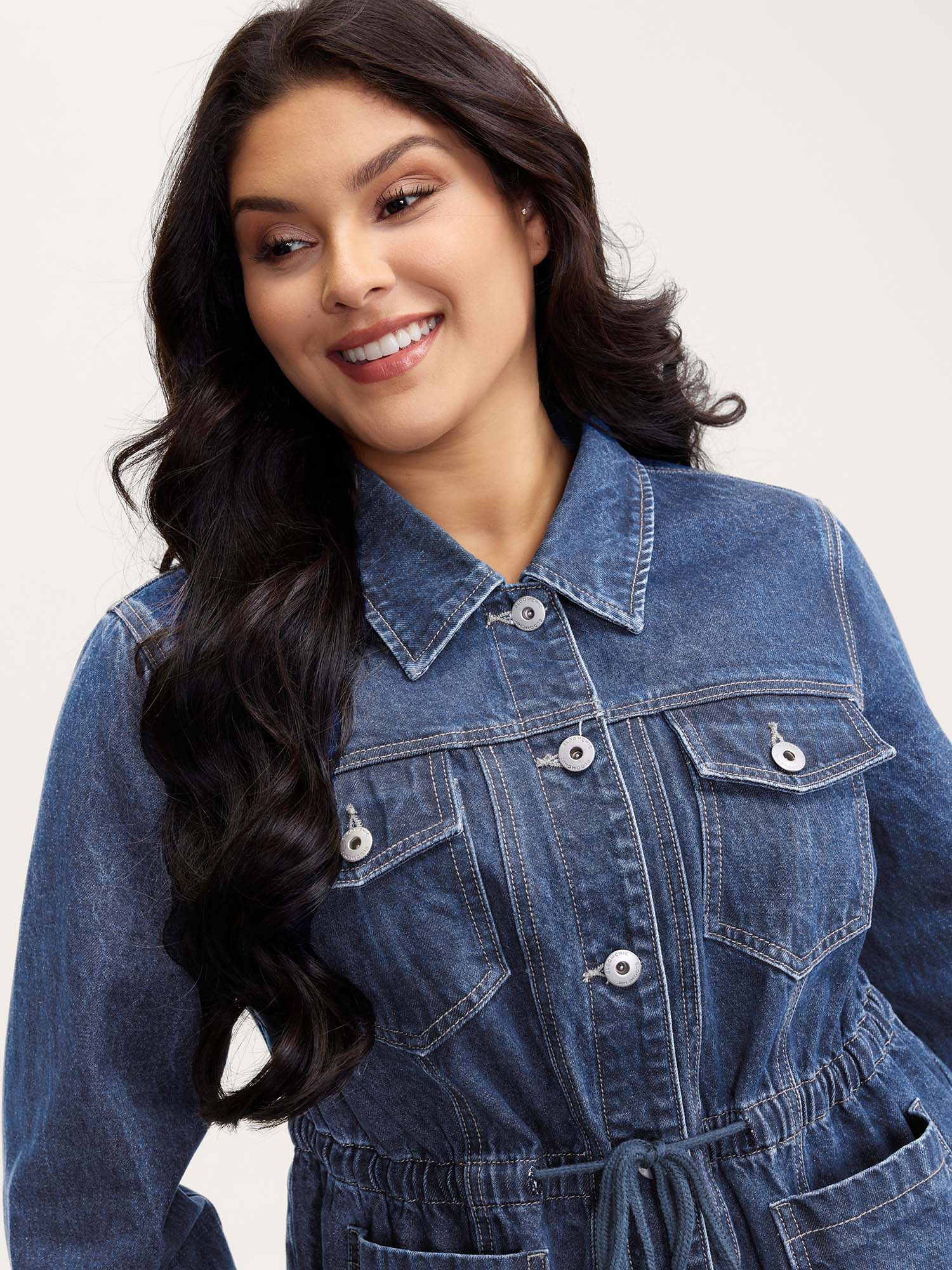 Supersoft Stretchy Waist Button-Down Denim Jacket