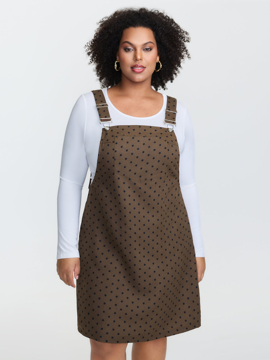 Corduroy Polka-Dot Pocketed Overall Dress
