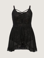 Lace Sheer Deep V-Neck Ruffled Sleep Dress