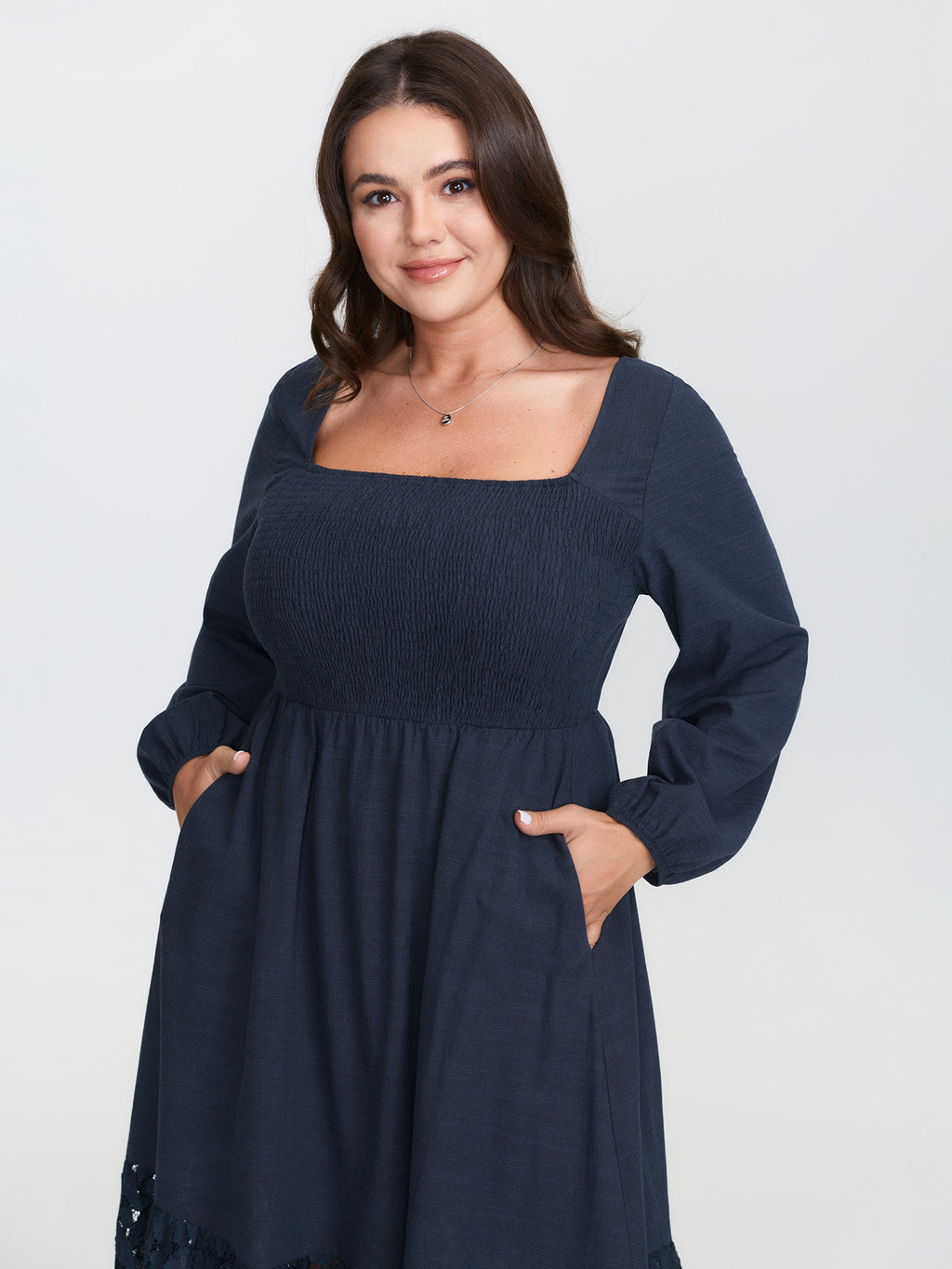 Floral Lace Cut-Out Shirred Midi Dress