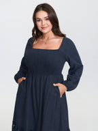 Floral Lace Cut-Out Shirred Midi Dress