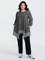 Supersoft Stretchy Checkered Asymmetrical Hem T-Shirt