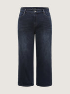 Stretchy Waist Retro Wash Wide-Leg Jeans