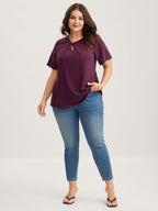 Knotted Cut-Out Neckline Solid T-Shirt