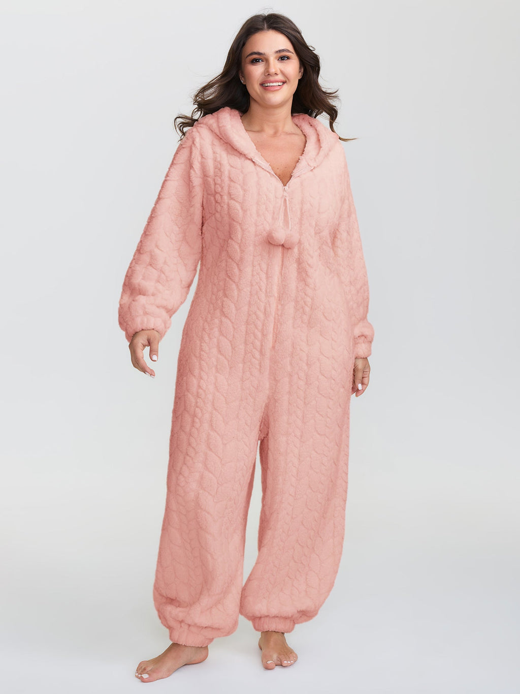 Fleece Half Zipper Hooded Sleep Jumpsuit