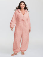 Fleece Half Zipper Hooded Sleep Jumpsuit