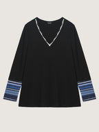 Textured Stripe Contrast Stretchy T-Shirt