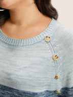 Colorblock Contrast Heather Button Detail Pullover