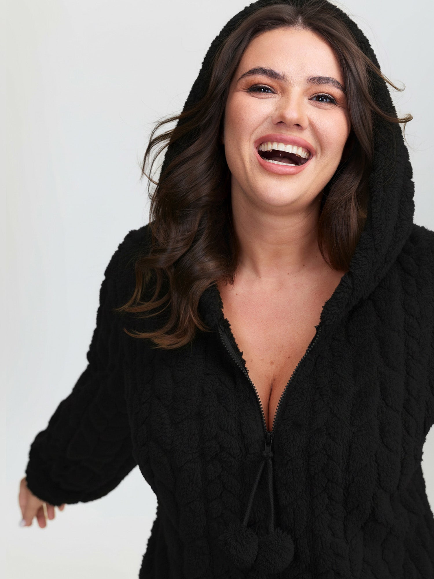 Fleece Half Zipper Hooded Sleep Jumpsuit