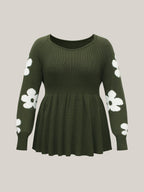 Floral Patch Jacquard Cinched Waist Pullover