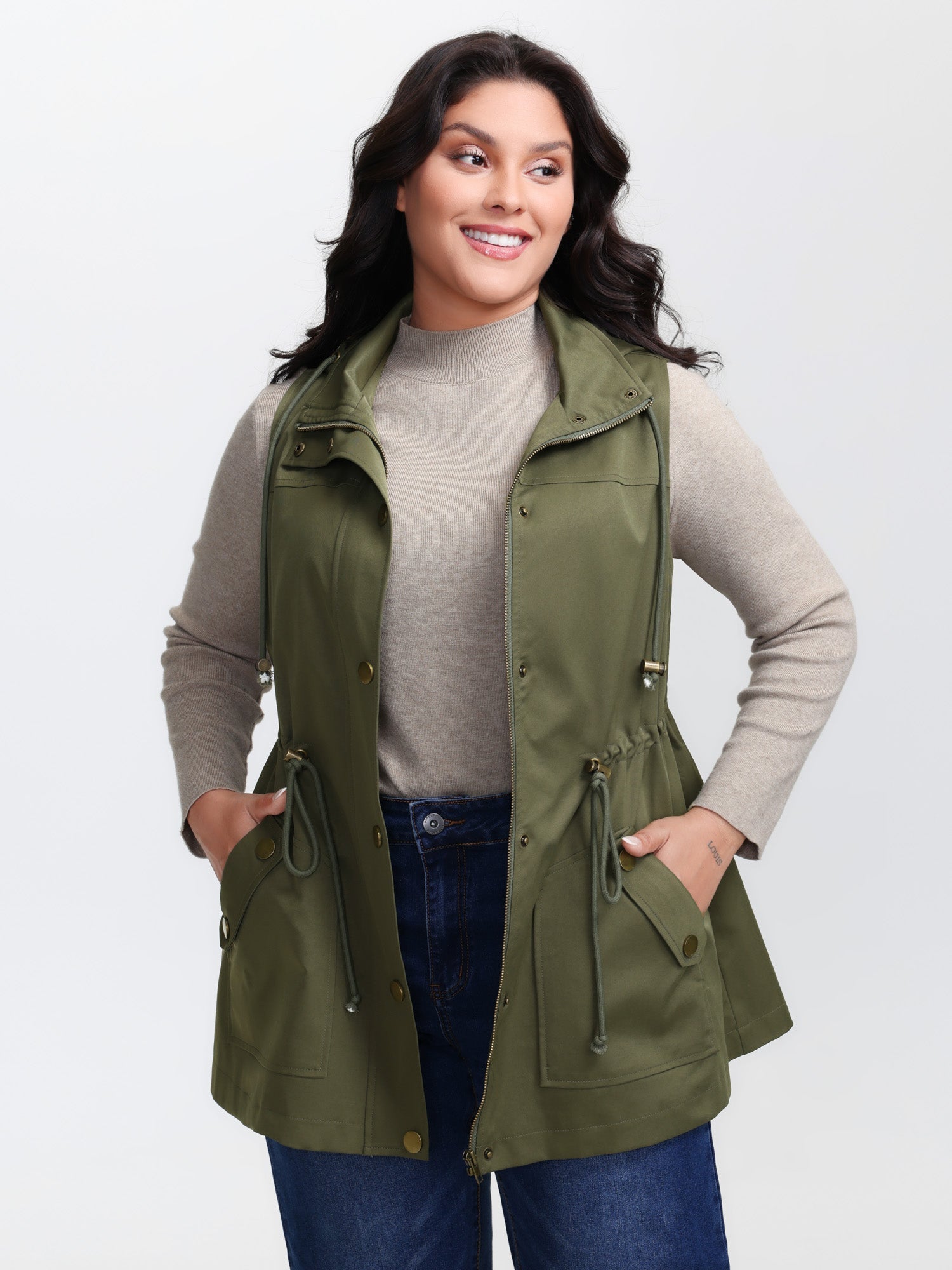 Channel-Drawstring Pockets Hooded Vest