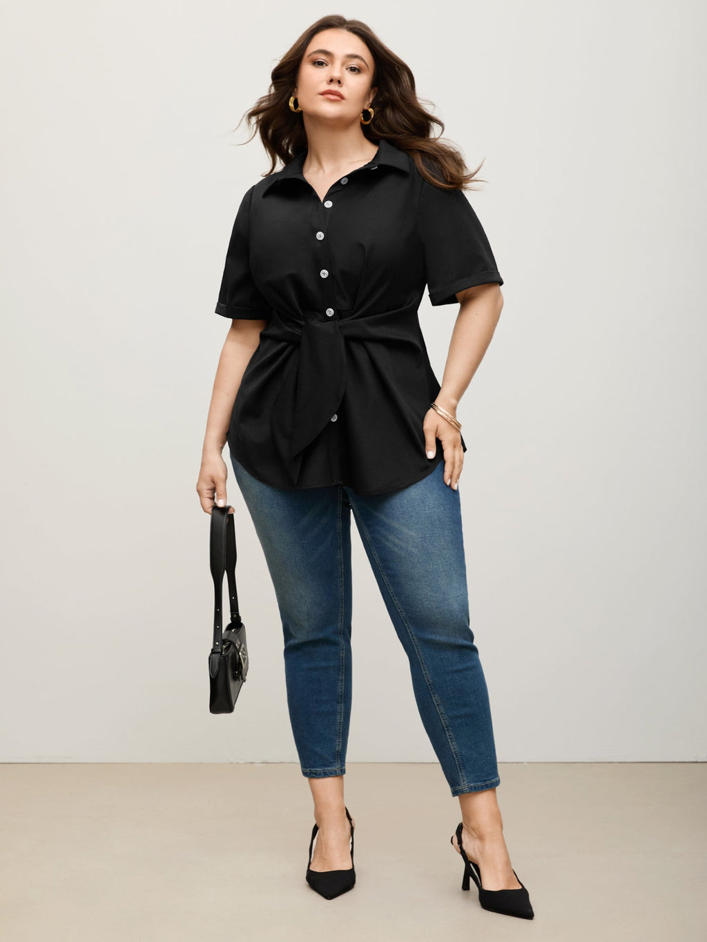 Knotted Front Asymmetrical Hem Blouse