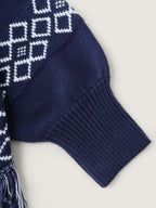 Jacquard Geometric Pattern Fringe Pullover