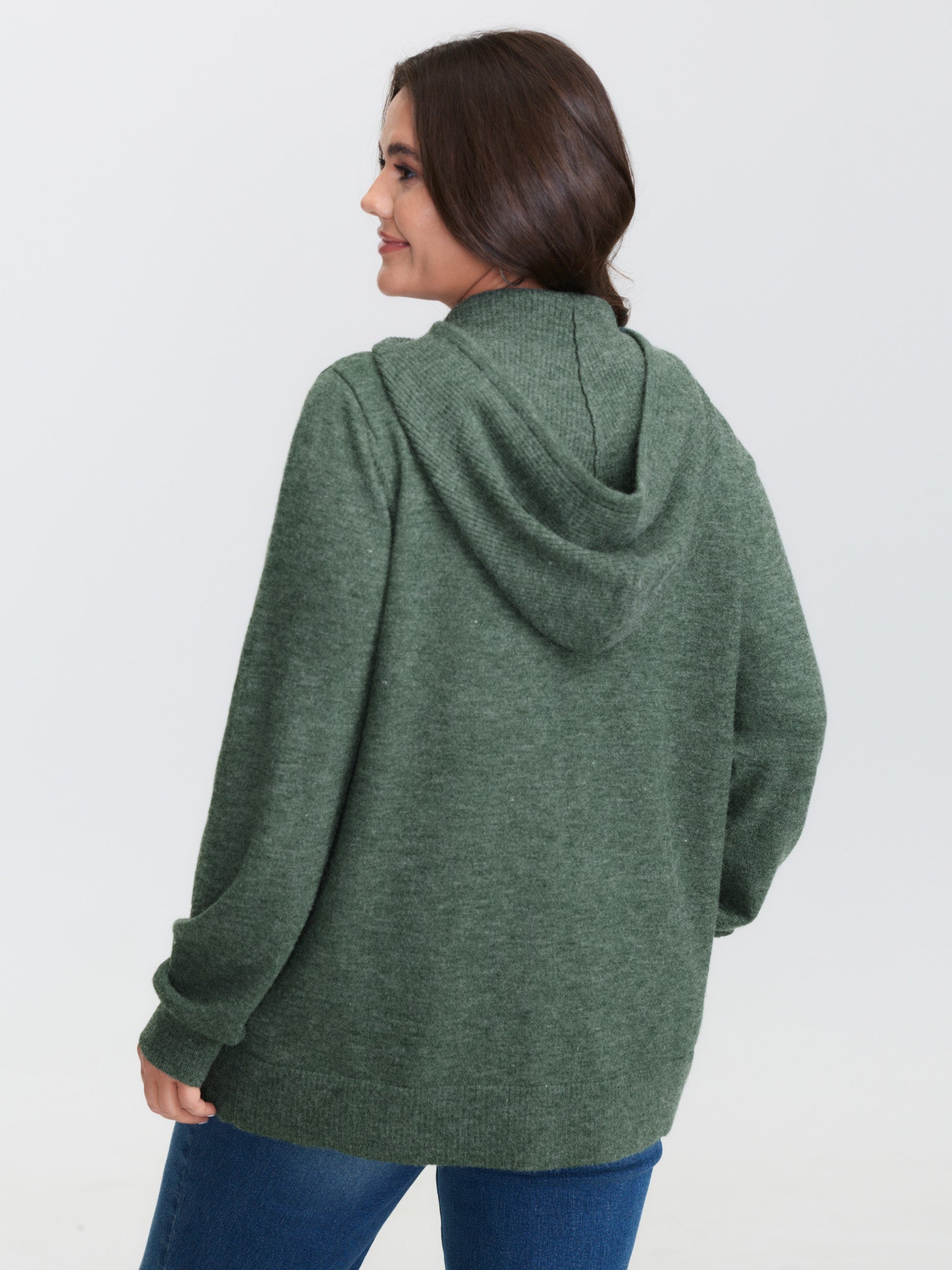 Hooded Turtleneck Plain Pullover